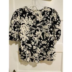 Christian Siriano Women’s Linen & Rayon Short Sleeve Size M Black White Business